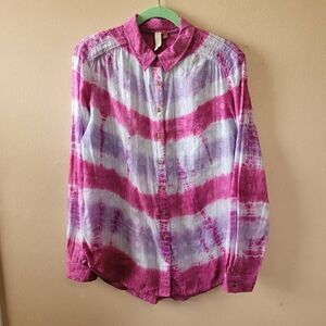 Anthropologie Pilcro Janesse Pink Purple Tie-Dye Button Collared Down Shirt M
